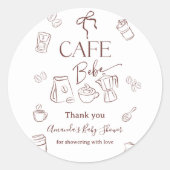 Coffee Theme Cafe Bebe Brewing Bow Baby Shower Runder Aufkleber (Vorderseite)