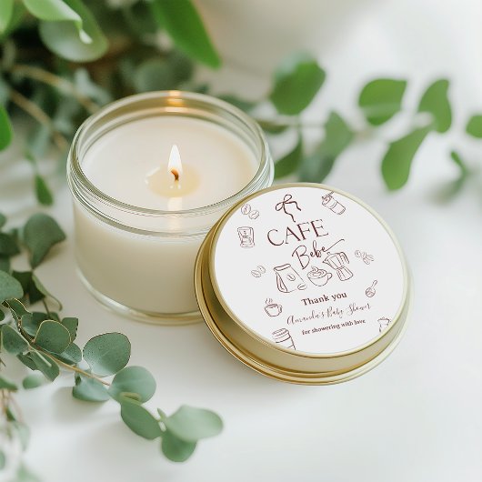 Coffee Theme Cafe Bebe Brewing Bow Baby Shower Runder Aufkleber