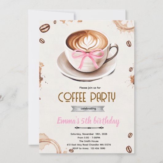 Coffee theme girl party invitation einladung (Vorderseite)