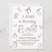 Coffee Theme Neutral Bow Brewing Baby Shower Einladung (Vorderseite)