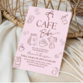 Coffee Theme Pink Bow Cafe Bebe Girl Baby Shower Einladung