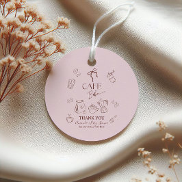 Coffee Theme Pink Bow Cafe Bebe Girl Baby Shower Geschenkanhänger