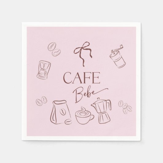 Coffee Theme Pink Bow Cafe Bebe Girl Baby Shower Serviette (Vorderseite)