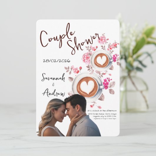 Coffee Themed Couple Shower Invitation Einladung (Stehend Vorderseite)