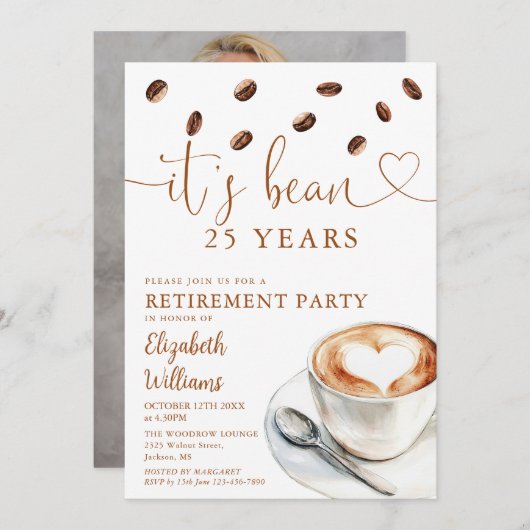 Coffee Themed Retirement Party Photo Einladung (Vorne/Hinten)
