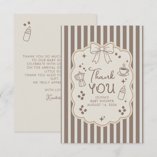 Coffee Themed Whimsical Baby Shower Dankeskarte (Vorne/Hinten)
