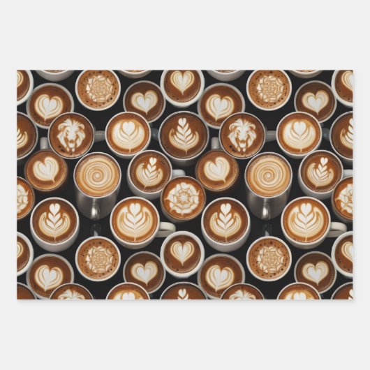 Coffee Themed Wrapping Paper Flat Sheet Set of 3 Geschenkpapier Set (Vorderseite 2)