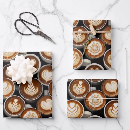 Coffee Themed Wrapping Paper Flat Sheet Set of 3 Geschenkpapier Set (Vorderseite)