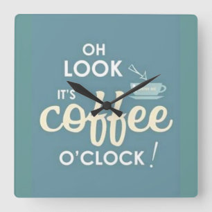 coffee time clock quadratische wanduhr