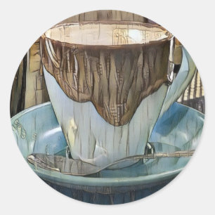 Coffee Time Cubism Art, Coffee Tasse Runder Aufkleber