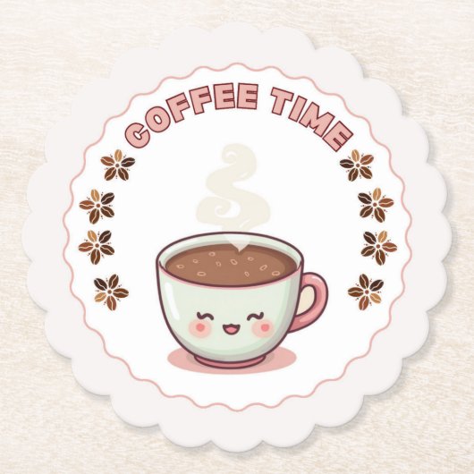 Coffee Time Cute Kawaii Coffee Cup Coaster Untersetzer (Vorderseite)