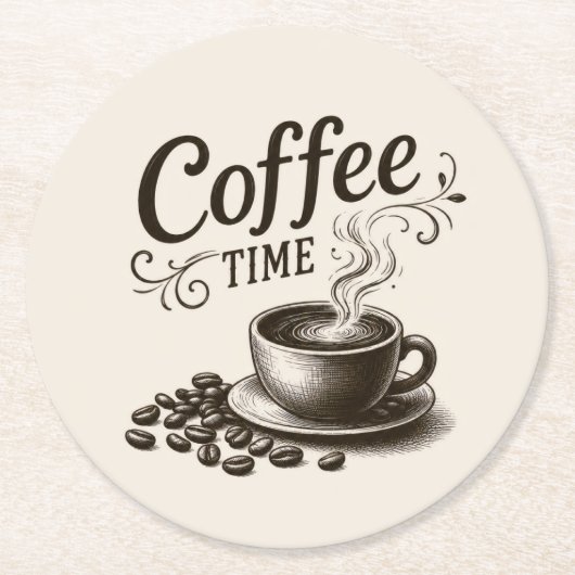 Coffee Time-Papierservietten Runder Pappuntersetzer (Vorderseite)