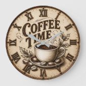 Coffee Time Vintage Rustic Große Wanduhr (Vorderseite)