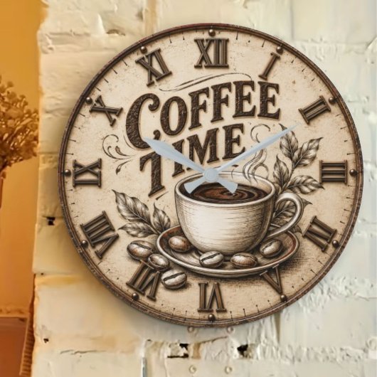 Coffee Time Vintage Rustic Große Wanduhr