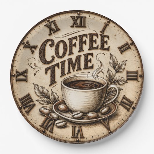 Coffee Time Vintage Rustic Pappteller (Vorderseite)