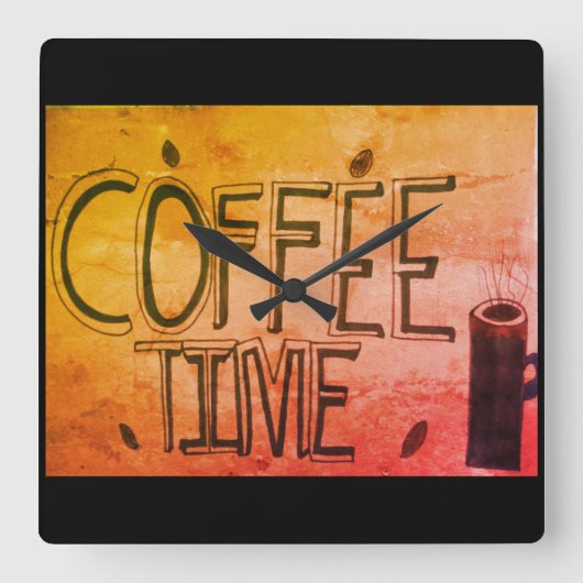 Coffee Time Wall Clock Quadratische Wanduhr (Vorderseite)