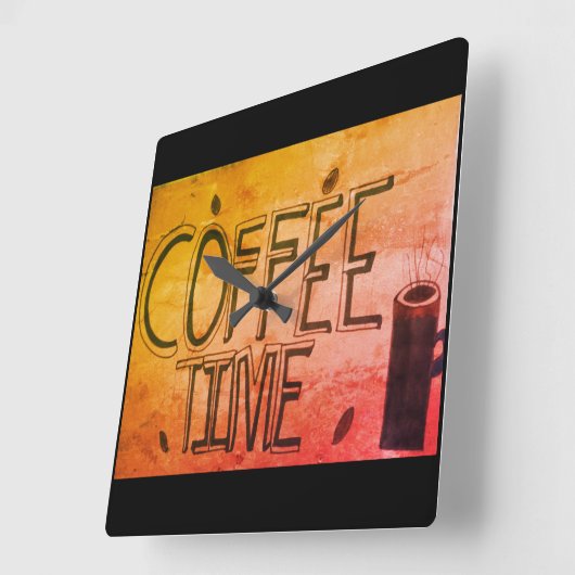 Coffee Time Wall Clock Quadratische Wanduhr (Winkel)