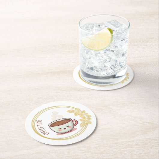 Coffee Time with Gold Leaf Coaster Runder Pappuntersetzer (Vor Ort)