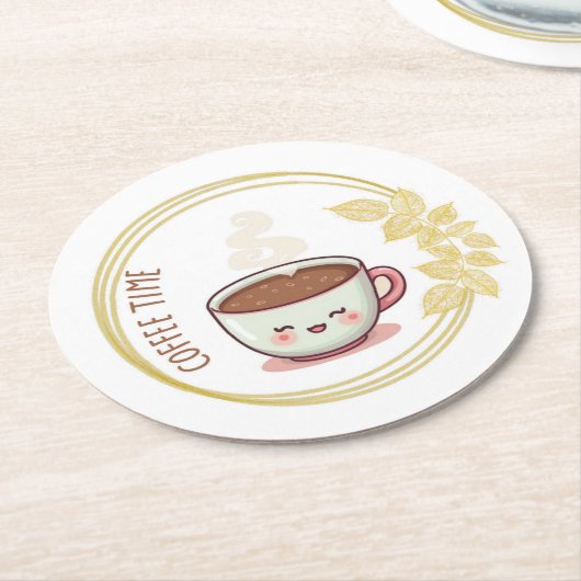 Coffee Time with Gold Leaf Coaster Runder Pappuntersetzer (Angewinkelt)