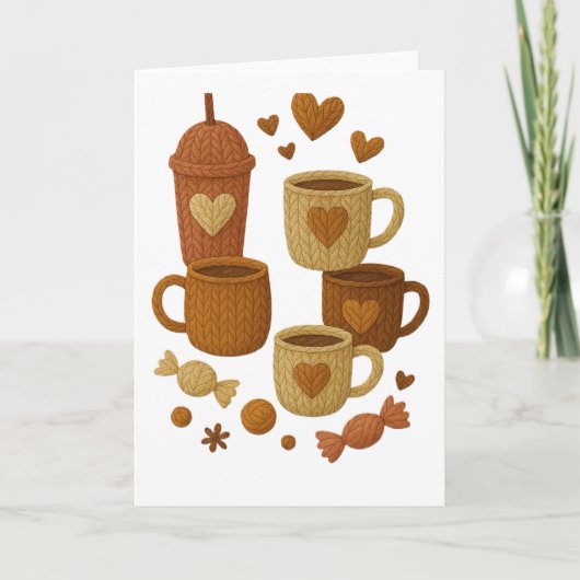 Coffee Valentine Day Love Knitted Hearts Hugs Karte (Vorderseite)