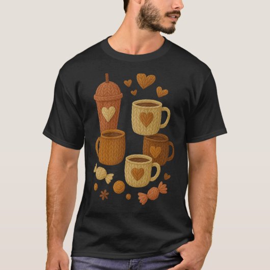 Coffee Valentine Day Love Knitted Hearts Hugs T-Shirt (Vorderseite)