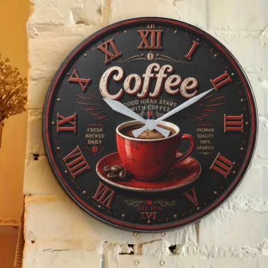 Coffee Vintage Latte Große Wanduhr