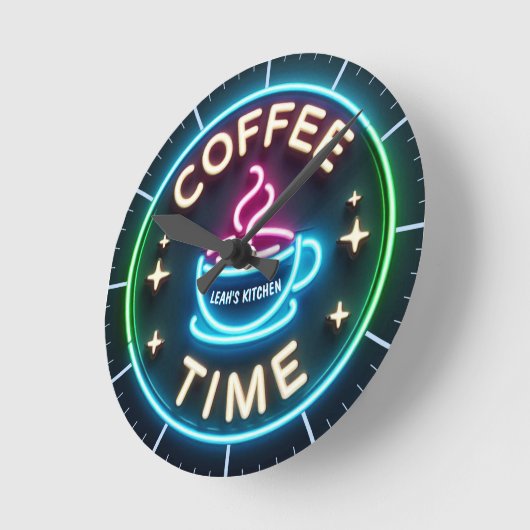 ☕ Coffeecore Clock Coffee Memes Neon Look Runde Wanduhr (Winkel)