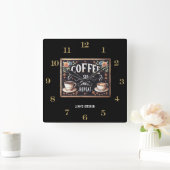 Coffeecore Clock Kaffee Memen Barista Chalkboard Quadratische Wanduhr (Zuhause)