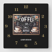 Coffeecore Clock Kaffee Memen Barista Chalkboard Quadratische Wanduhr (Vorderseite)
