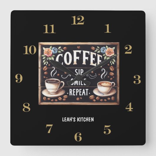 Coffeecore Clock Kaffee Memen Barista Chalkboard Quadratische Wanduhr (Vorderseite)