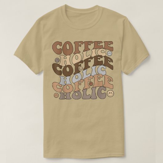 Coffeeholic Happy Face Groovy Internationaler Kaff T-Shirt (Design vorne)