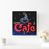 Coffeehouse Neon Light Zuhause Personalisierte Bar Quadratische Wanduhr (Zuhause)