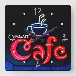 Coffeehouse Neon Light Zuhause Personalisierte Bar Quadratische Wanduhr