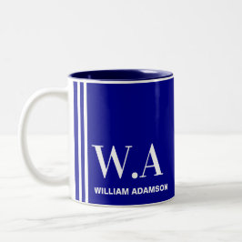 Coffeemug für Männer (Monogramm, Name) Navy Blue W Zweifarbige Tasse