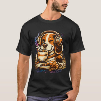 Coffeeshund mit Kopfhörern Süßer Beagle Morgen-Vib T-Shirt