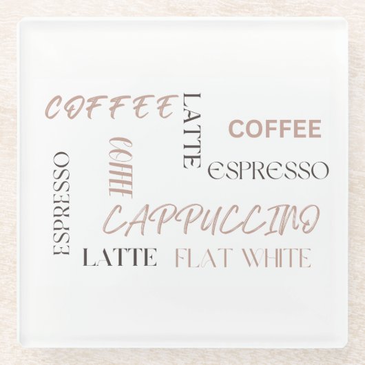 Coffeetypografie Moderner Café-Stil Kaffeeliebhabe Glasuntersetzer (Vorderseite)