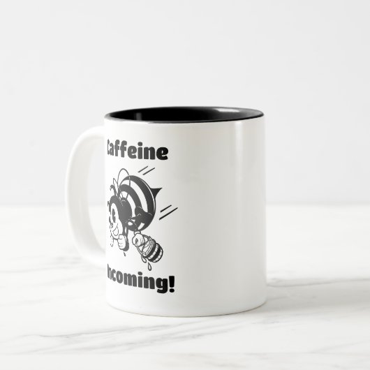Coffein-Incoming! Funny Bee mit Eimer Cartoon Zweifarbige Tasse (Vorderseite Links)