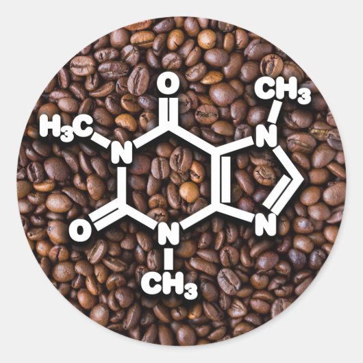 Coffein Molecule Kaffeebohnen Runder Aufkleber (Vorderseite)