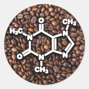 Coffein Molecule Kaffeebohnen Runder Aufkleber