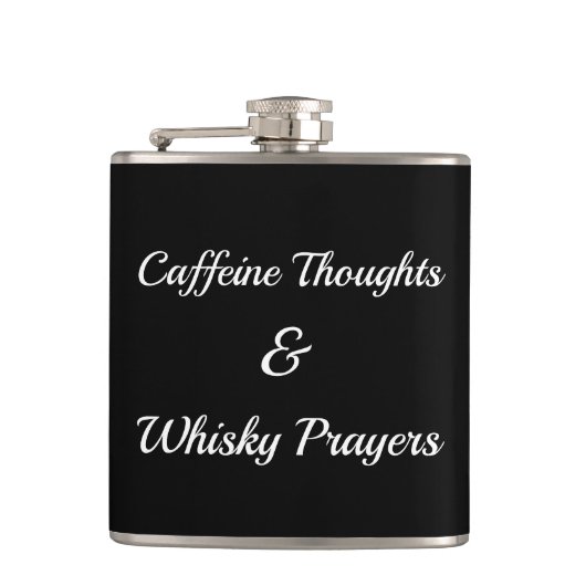 Coffein Thoughts & Whisky Prayers Stress Relief Flachmann (Vorderseite)