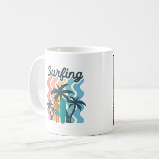 Coffein und Confidence Surf Vibe Tasse (Vorderseite Links)