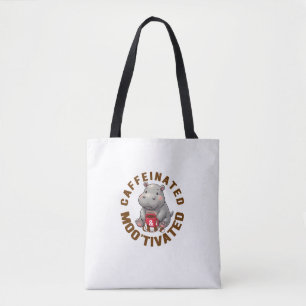 Coffeinated & Moo'motiviert Funny Moo-Deng, Liebe, Tasche