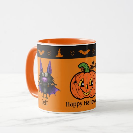 Coffeine Crazy Bat Personalize Name Pumpkin Gesche Tasse (Vorderseite Links)