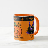 Coffeine Crazy Bat Personalize Name Pumpkin Gesche Tasse (VorderseiteRechts)