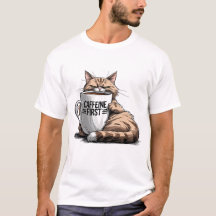 Coffeine Erster T - Shirt für Cat & Coffee Lovers