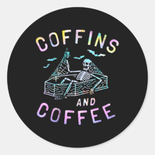 Coffes und Kaffee Funny Skeleton Gefärbte Krawatte Runder Aufkleber