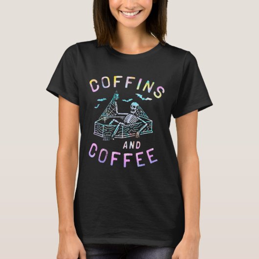 Coffes und Kaffee Funny Skeleton Gefärbte Krawatte T-Shirt (Vorderseite)