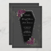 Coffin Black Gray Rose Sparkle Halloween Hochzeit Einladung (Vorne/Hinten)