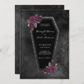 Coffin Black Gray Rose Sparkle Halloween Hochzeit Einladung (Vorne/Hinten)