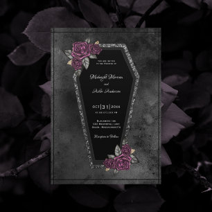 Coffin Black Gray Rose Sparkle Halloween Hochzeit Einladung